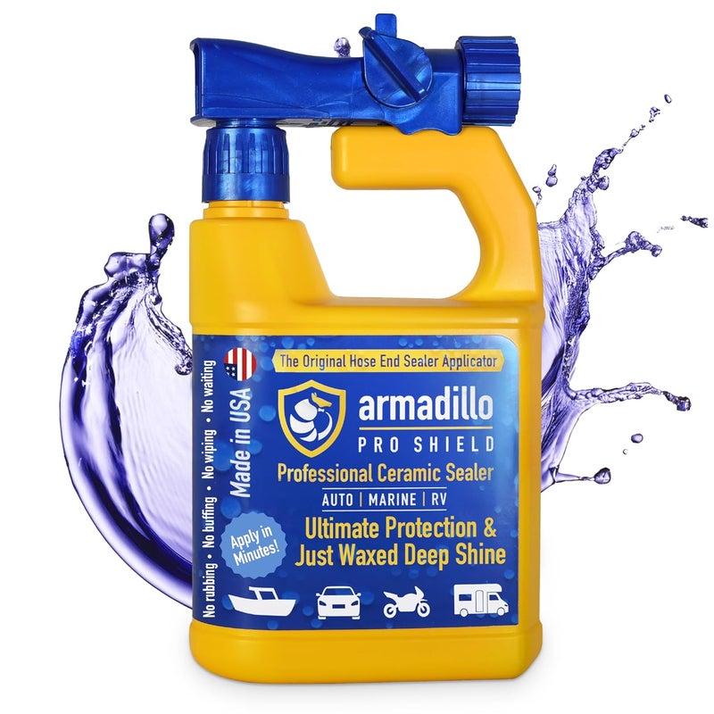 armadillo PRO SHIELD Professional Ceramic Sealer – Ultimate Protection & Just Waxed Deep Shine – Spray-On Hydrophobic Ceramic Coating for Cars, Boats & RVs – 32 oz Hose-End Sprayer - Image 1